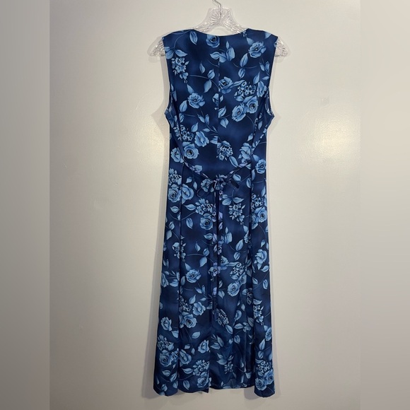 Vintage Expressions Sleeveless Button Front Tie Back Floral Blue Size 16W Maxi - Picture 11 of 16